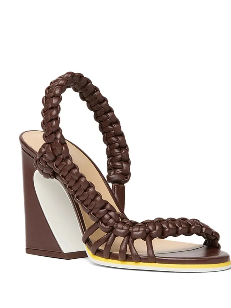 Sandali Estivi da Donna con Tacco Alto Intrecciati, Stile Europeo e Americano, Moda Runway Plus