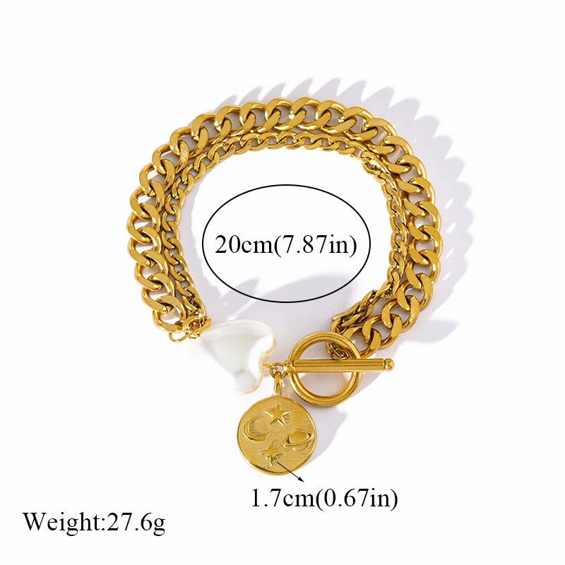 EILIECK Bracciale con ciondolo stella marina luna stella color oro in acciaio inossidabile 316L per le donne Nuovo regalo di gioielli con catena da polso alla moda
