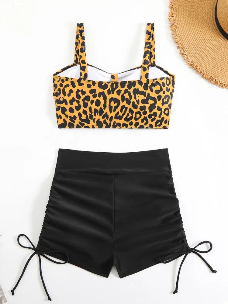 Bikini Donna Costume da bagno 2026 Nuovo Leopard Sling Shorts Bikini Set Costumi da bagno sexy Estate Due pezzi Set Beachwear Costume da bagno femminile