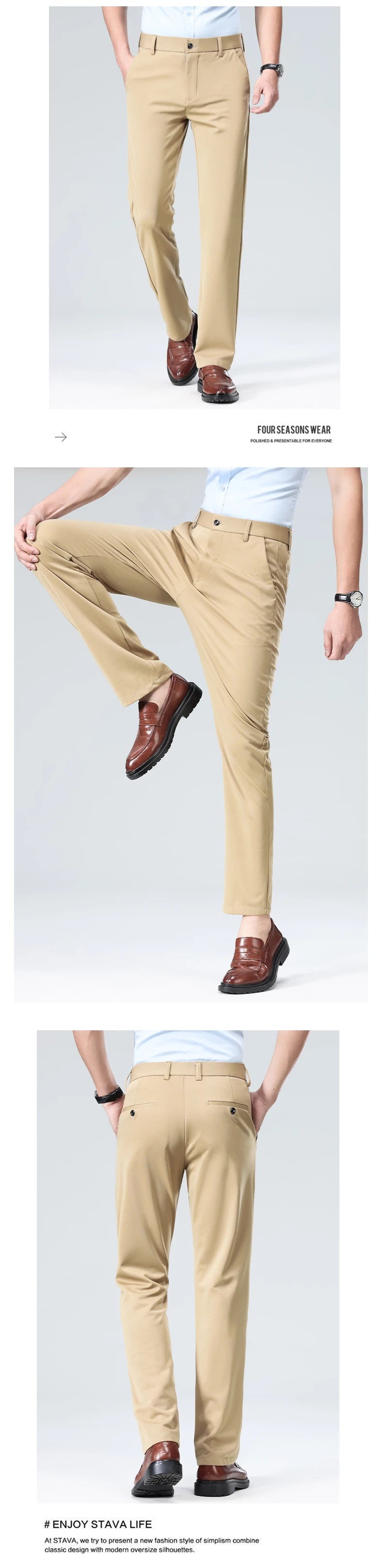 29-42 Pantaloni estivi da uomo Pantaloni casual elasticizzati dritti sottili senza traccia, senza tessuto da stiro, sensazione setosa e fresca
