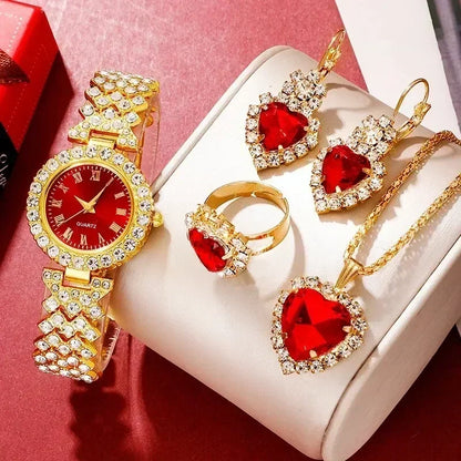 Orologio di lusso dorato da donna anello collana orecchino strass moda orologio da polso Casual da donna bracciale orologi Set di gioielli