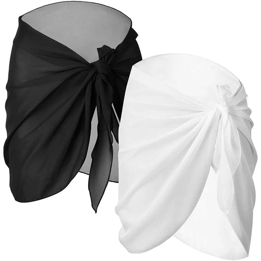 Damen Chiffon Kurz Sarongs Bikini Strandüberwurf Badeanzug Pareo Wickelrock für Bademode