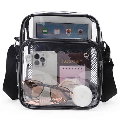 TINYAT Borse da donna in PVC trasparente impermeabile con cinturino in rete leggera Metti per cuffie perse Jack Ombrello per cellulare iPad da 9,7 pollici