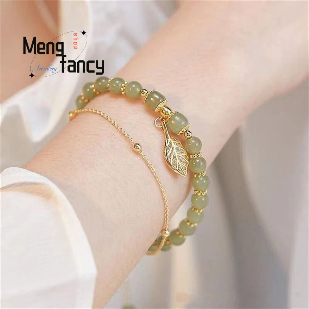 Bracciale con foglie di giada con ramo dorato di diaspro naturale di Hetian, squisito regalo di festa più venduto per gioielli di moda per ragazze sexy