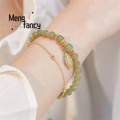 Bracciale con foglie di giada con ramo dorato di diaspro naturale di Hetian, squisito regalo di festa più venduto per gioielli di moda per ragazze sexy
