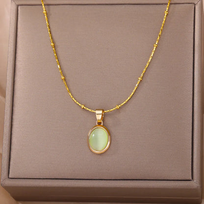 Collana ovale in pietra opale di moda per donna Collana con ciondolo in pietra ovale color oro in acciaio inossidabile Regalo di gioielli estetici per matrimonio