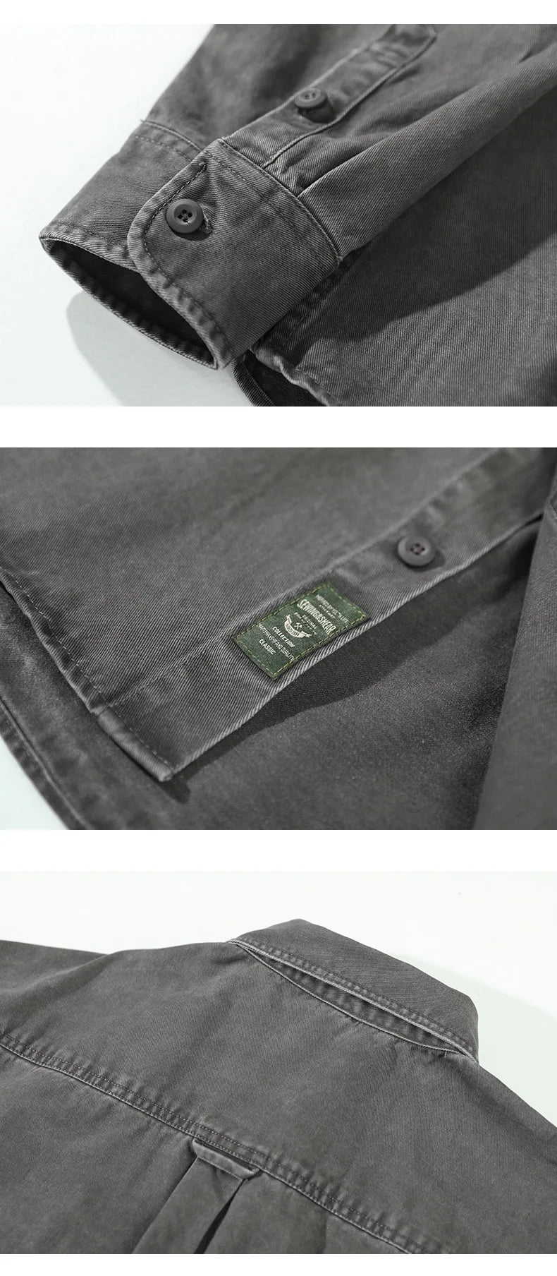 Camicia cargo vintage patchwork multitasche da uomo moda autunno inverno tinta unita manica lunga 100% cotone camicetta ampia quotidiana