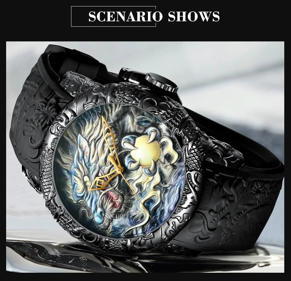 BIDEN impermeabile sport uomo orologi Dragon Design orologio al quarzo per uomo cinturino in Silicone orologio da polso orologio maschile Relogio Masculino