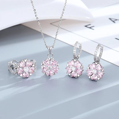 Parure de bijoux pour femmes bague de mariage à la mode zirconium rose cristal fleur pendentif bracelets boucles d'oreilles colliers bagues FCGJHW