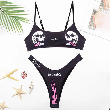 2025 Goth Swimsuit Two-piece Letters Skull Printed Bikinis Set for Women Micro Biquini Sport Bathing Suit Female Bodysuit