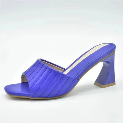 Latest Italian Ladies Shoes Nigerian Women Shoes Pu Leather Slingback Slipper for Party Open Toe Pumps High Heels Sexy Ladies
