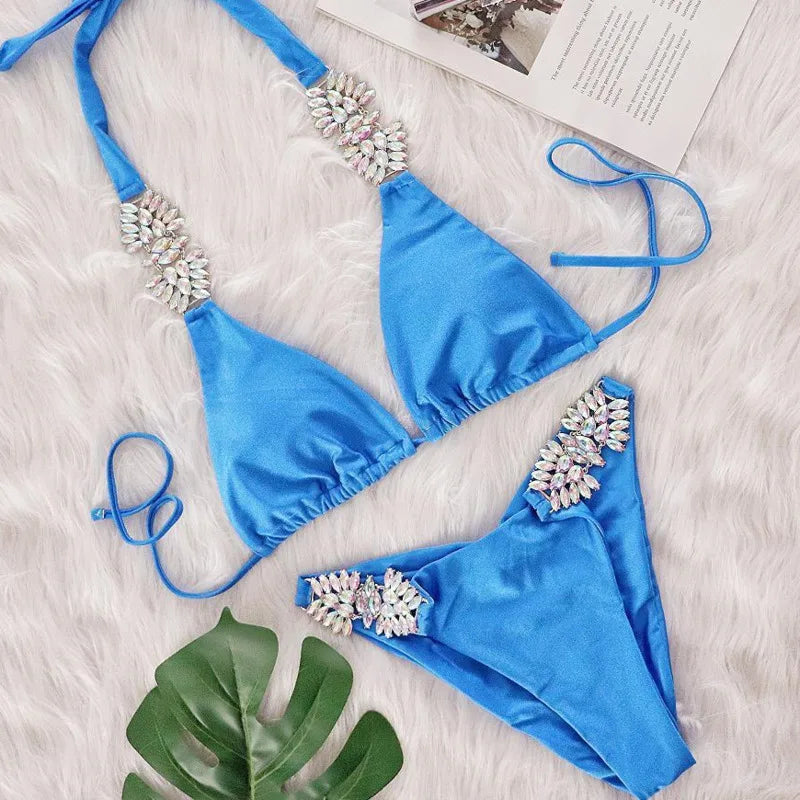 Maillots de bain Sexy Bikinis brillants avec strass pour femmes Maillot de bain push-up Maillots de bain de plage Maillots de bain de piscine 2026