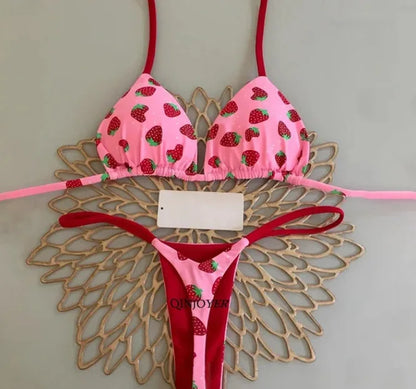 Nouveau bikini femme à imprimé fendu Maillot de bain mode G-string Vacances à la plage