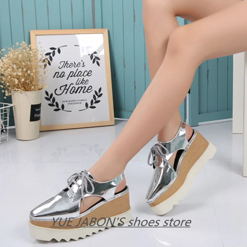Genuine Leather Buckle Strap Sandals Breathable Sneakers Stars women summer rivets shoes Korean Style Platform Casual Shoes