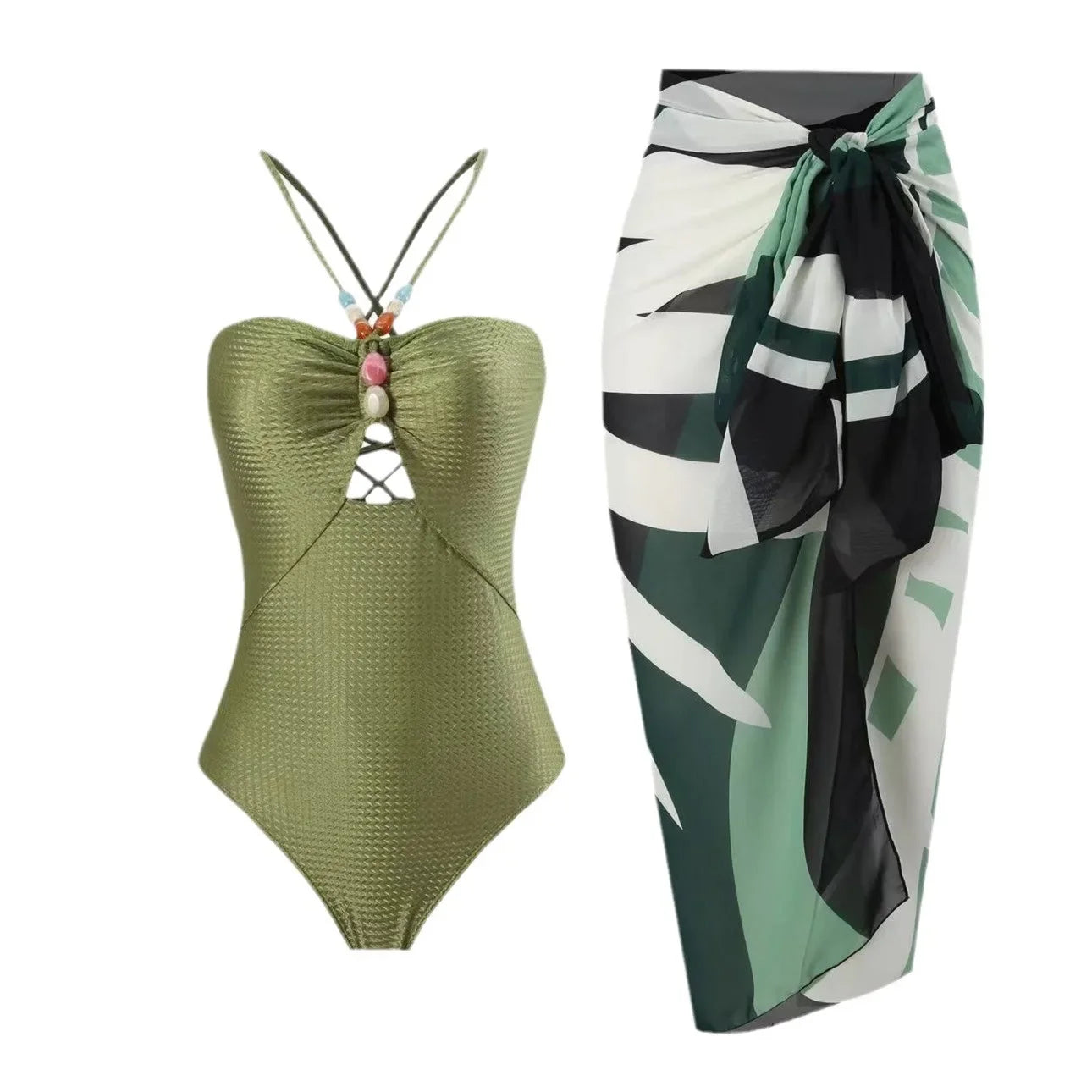 Printed One-Piece Bikini Set Women's Beachwear Tummy Covering Slimming Southeast Asian Sun Protection Style
