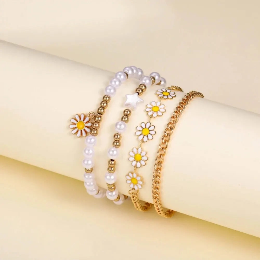 Set da 5 pezzi di nuovi set di orologi da polso fatti a mano con pentagramma creativo e margherita per ragazze