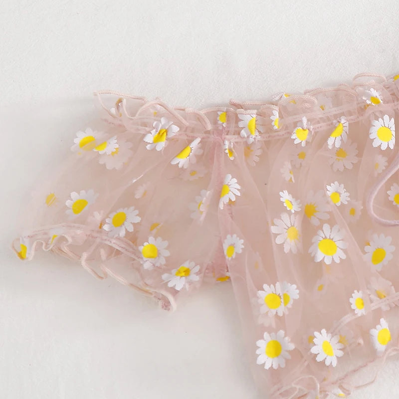 Sexy Summer Women's Underwear Seductive Floral Dreamy Lingerie Off-Shoulder Seduce Bralette Tops Panties Transparent Erotic Set