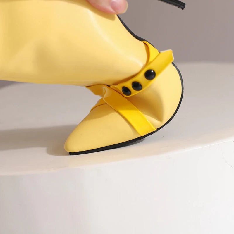 REAVE CAT Sexy Stiletto 12cm High Heel Ankle Boots Leather Party Big Size 44 45 46 47 48 US15 US16 US17 Black Yellow Purple