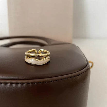 Anelli aperti a doppio gocciolamento di olio color oro retrò per le donne Anello da dito regolabile irregolare di lusso 2023 Nuovi gioielli da sposa alla moda