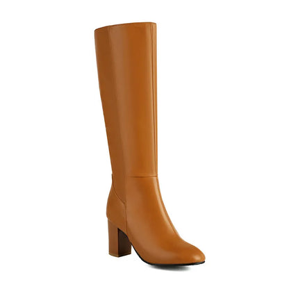 Black Long Boots Women's Fashionable Thick Heels Side Zipper Ladies Shoes Soft PU Leather Knee High Boots Plus Size 43 44 45 46