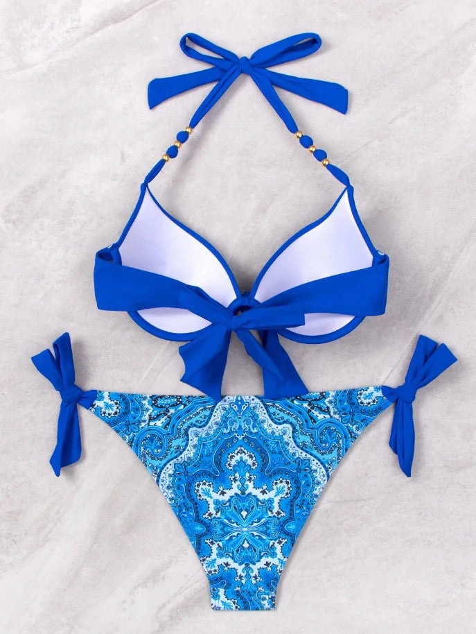 Costume da bagno bikini push-up halter stampato 2026 da donna, sexy, con spalline, per il mare e la piscina