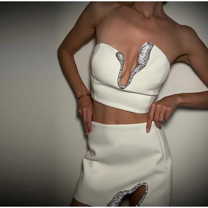 Mini abito da donna sexy con strass senza maniche senza schienale sottile pacchetto anca tubo abiti da festa femminili 2025 Summer Bar Club Lady Gown