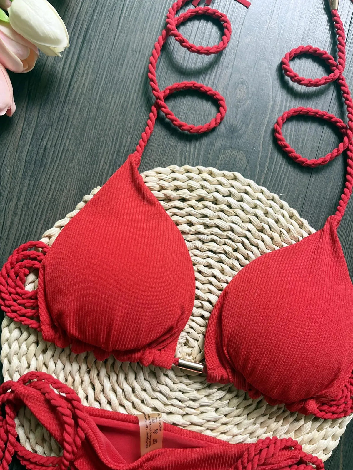 RUOTONSEPT 2024 Sexy Women Swimsuit Braiding rope Bikini Set Two-piece Triangle Solid Swimwear Bathing Suit Brazilian Biquinis