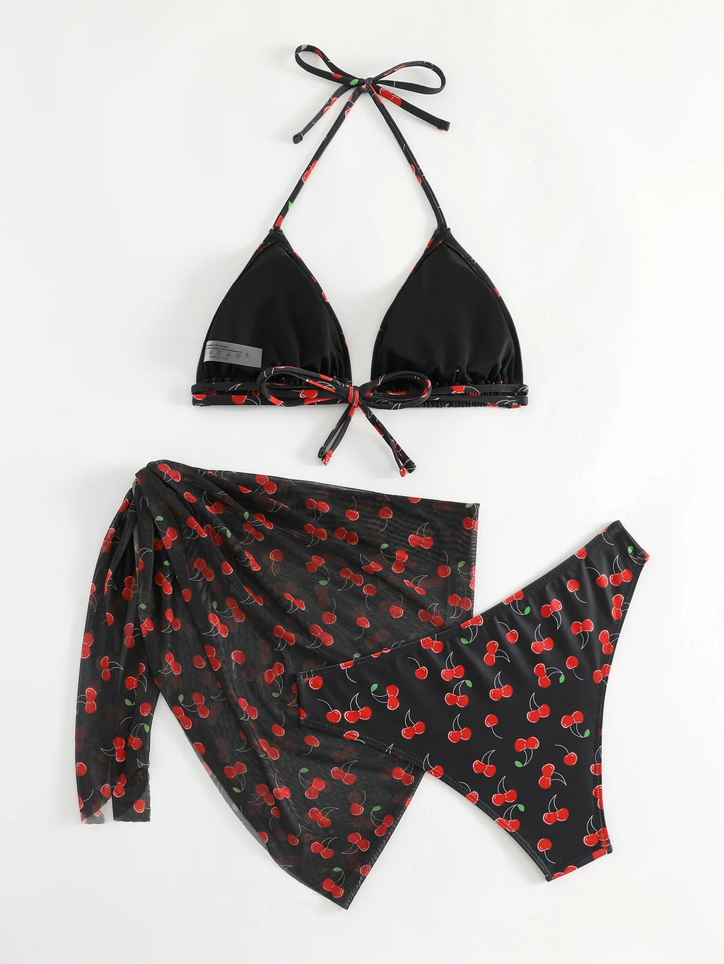 Il bikini da donna Frech chic con stampa ciliegia imposta tre pezzi con gonna a rete costume da bagno costumi da bagno costume da bagno abiti da spiaggia biquini