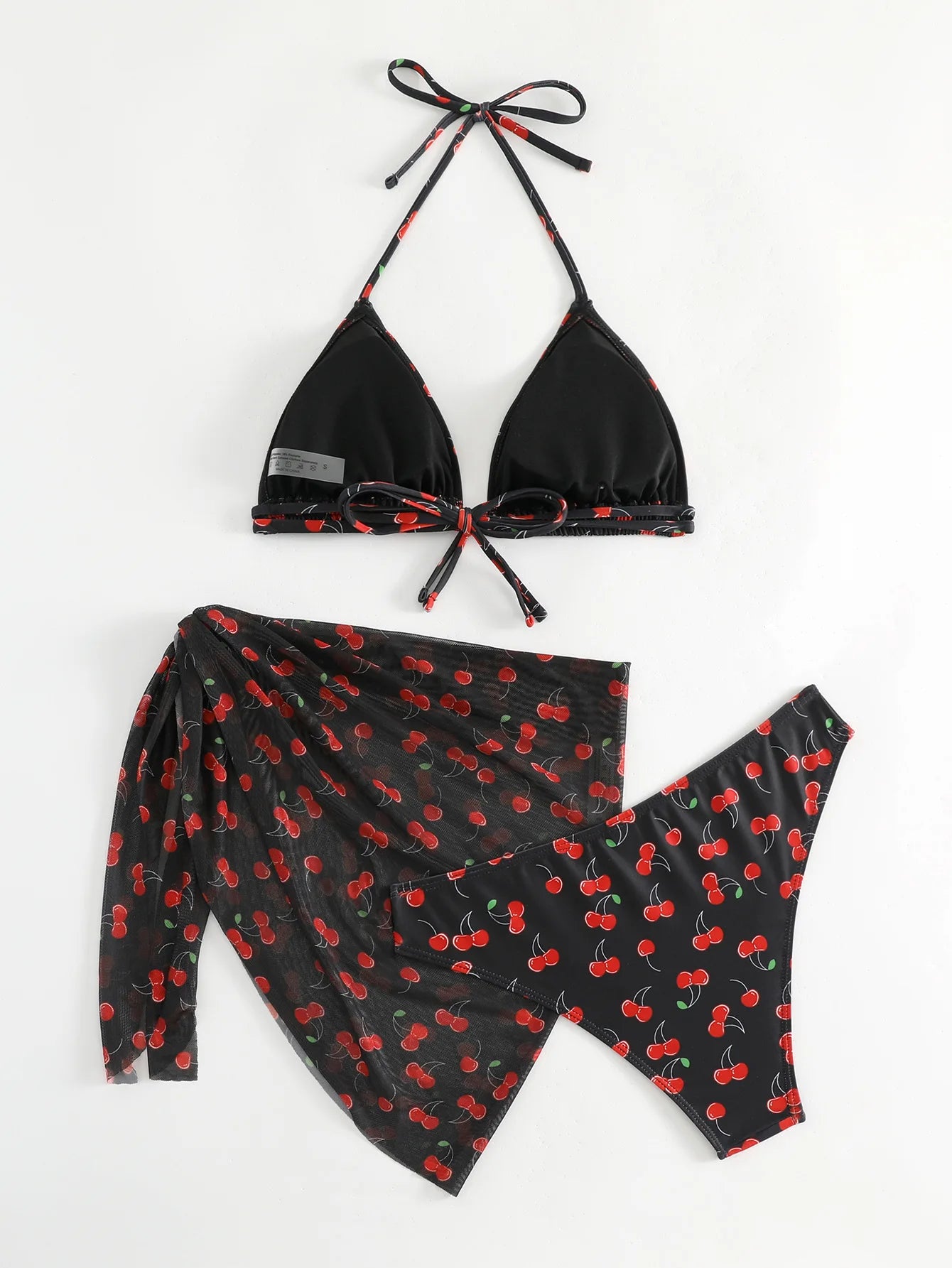 Il bikini da donna Frech chic con stampa ciliegia imposta tre pezzi con gonna a rete costume da bagno costumi da bagno costume da bagno abiti da spiaggia biquini