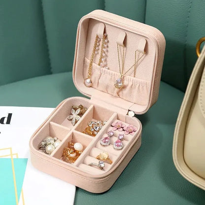 Mini scatola portaoggetti portatile per gioielli, organizer da viaggio, custodia per gioielli, orecchini in pelle, collana, anello, espositore per gioielli