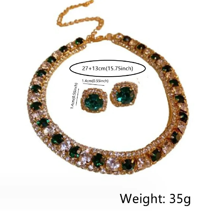 Damen-Strass-Halskette und Ohrringe, modisches Schmuckset, trendige Accessoires für Party und Alltag