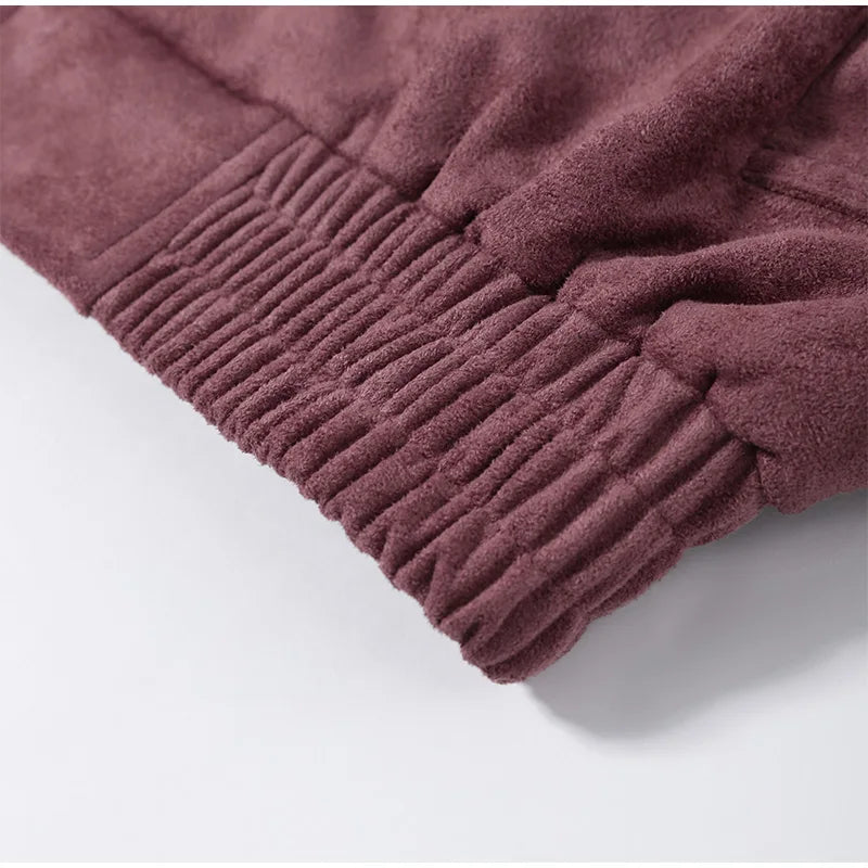 Giacca Bomber da Donna in Finta Pelle Scamosciata, Collo Alto, Chiusura a Zip, Spalle Cadenti, Orlo Elastico, Abbigliamento Casual Autunnale, Cappotto alla Moda 2026