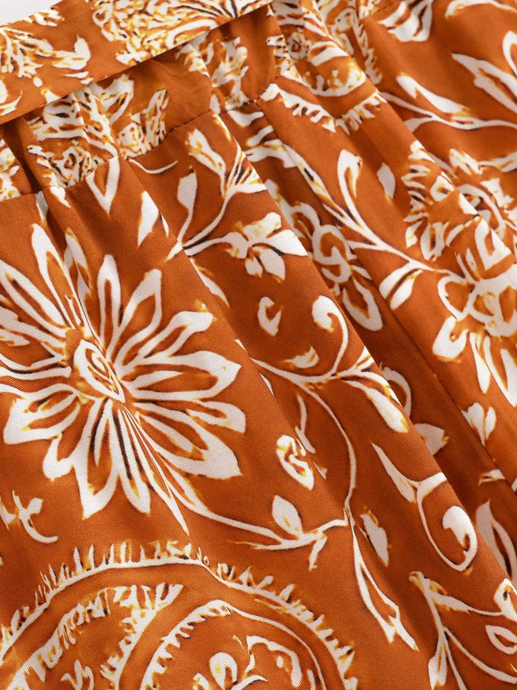 Boho Queens Donna Abiti con stampa floreale marrone Kimono Abito Abiti bohémien Pantaloni a gamba larga 2 pezzi Rayon Boho Set costume da bagno