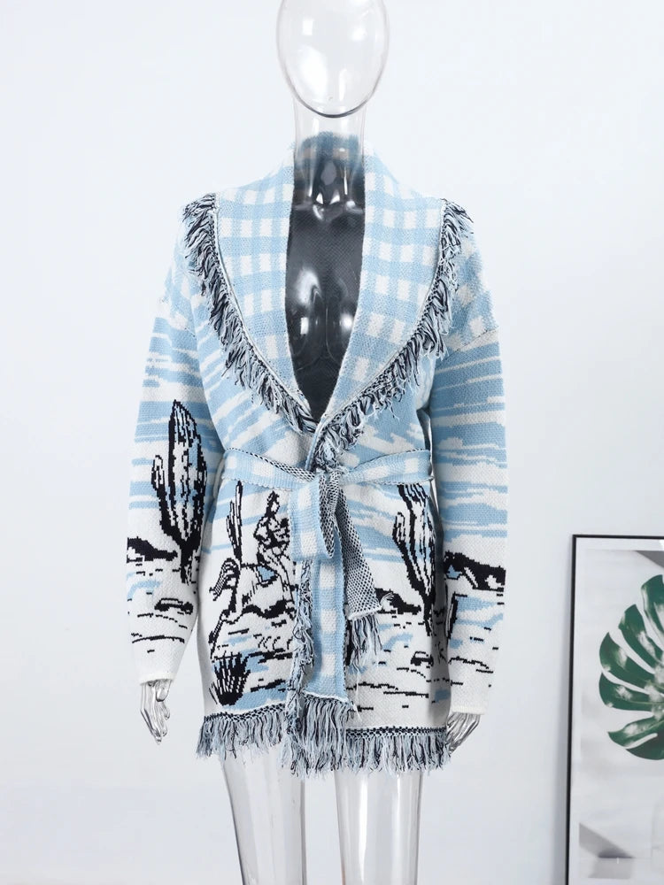 Cardigan lavorato a maglia con frange a fiori da donna Moda scollo a V manica lunga bottoni corti Cappotto casual Lady 2025 Autunno Chic Capispalla