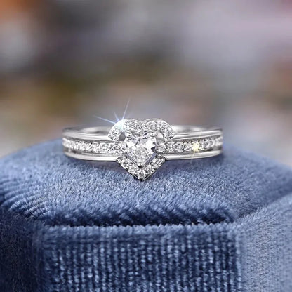 Anello Nuziale Romantico in Argento Sterling 925, Gioiello Femminile con Cuore Brillante in Zirconia, Accessorio per Dito, Anello di Fidanzamento