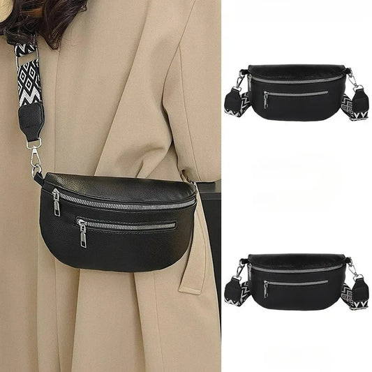 Marsupio da donna Marsupio da strada multitasche Borsa da petto in pelle PU Borsa a tracolla con tracolla larga alla moda Borse a tracolla solide retrò