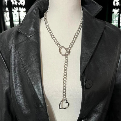 Collana a catena lunga e pesante con ciondolo a cuore, stile choker, per donna