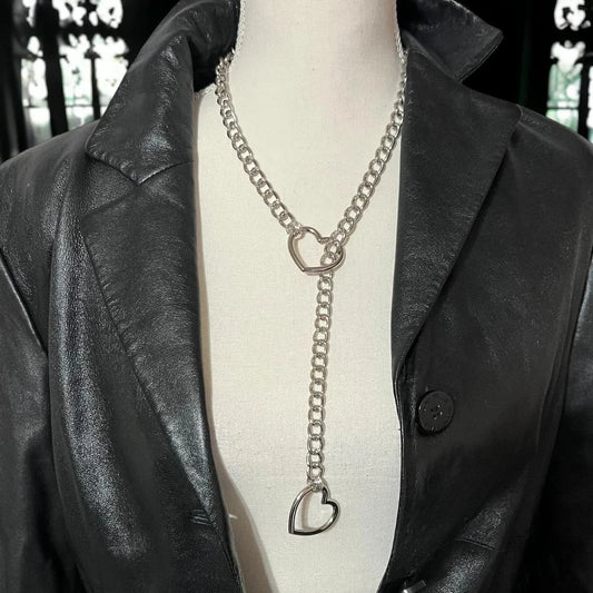 Collana a catena lunga e pesante con ciondolo a cuore, stile choker, per donna