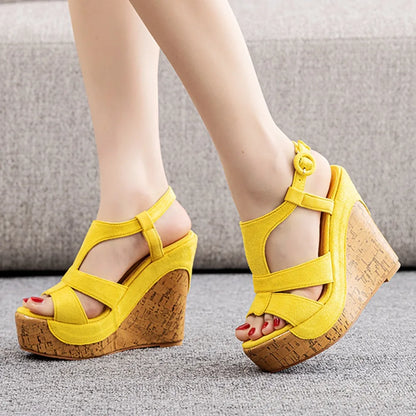 Sandali con plateau Summer Fashion Women Bohemia Style tacco alto bocca di pesce Peep Toe zeppe scarpe per le donne Sandalias De Mujer