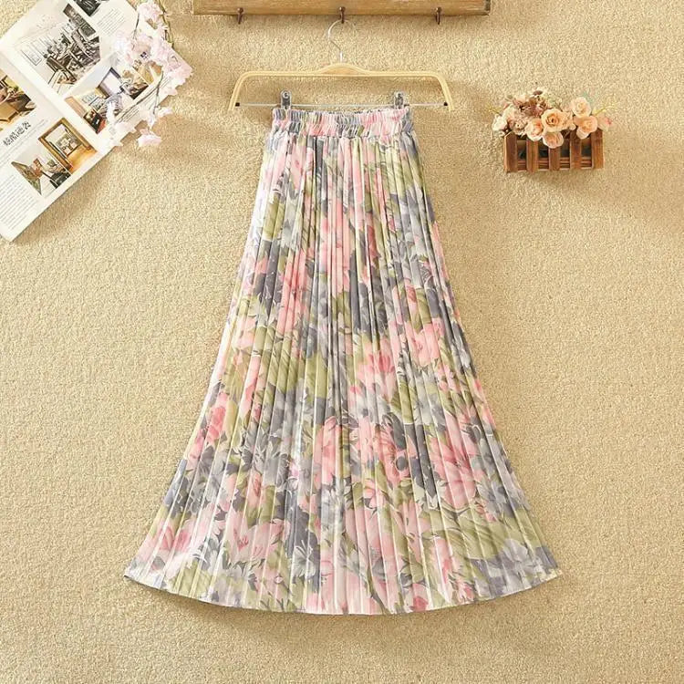 Nuova primavera e l'estate stile donna vita alta elastico stampato Chiffon pieghettato a-line gonna alla moda confortevole tutto-fiammifero
