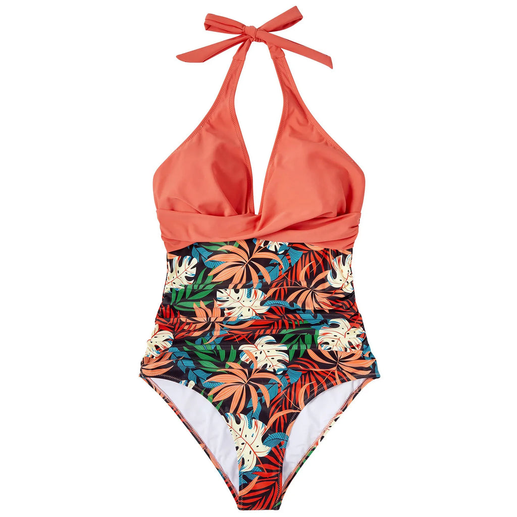 Summer Fashion New Beachwear Hot Print One Piece Swimsuit Women Sexy Pleated Bathing Suit Leopard Printed Bodysuit Bikini Set