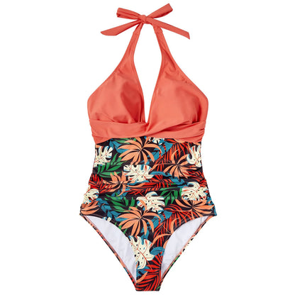 Summer Fashion New Beachwear Hot Print One Piece Swimsuit Women Sexy Pleated Bathing Suit Leopard Printed Bodysuit Bikini Set