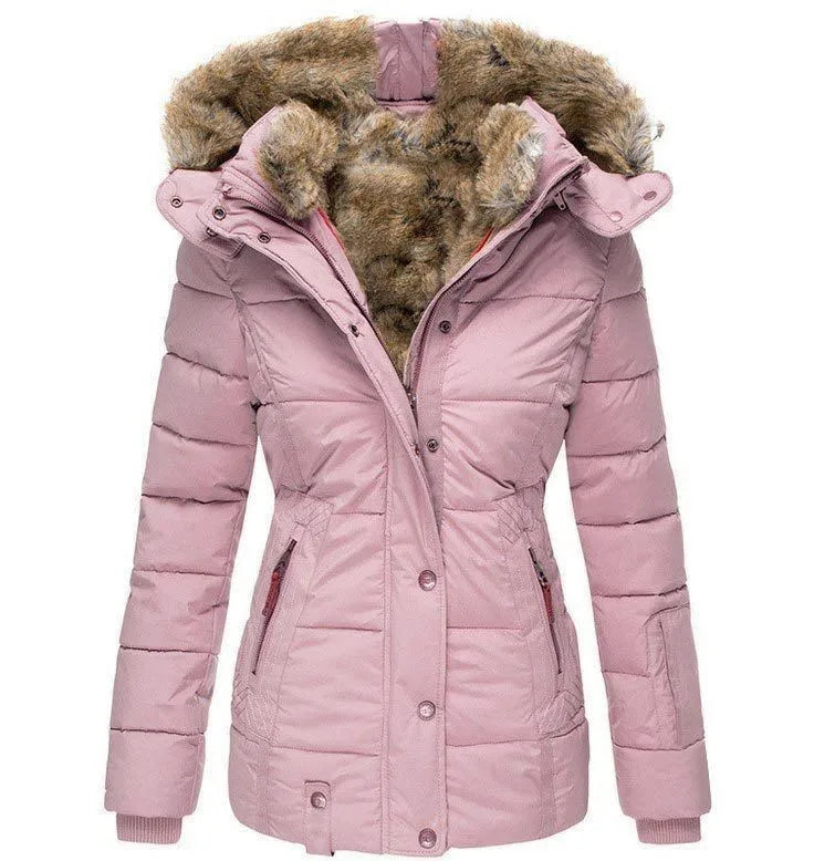 Inverno di Nuovo Modo delle Donne di Colore Solido Sottile Casual Alla Moda Collo di Pelliccia Con Cappuccio Semplice di Base Trapuntato Cappotti Vestiti Femminili Parka