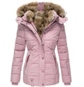 Inverno di Nuovo Modo delle Donne di Colore Solido Sottile Casual Alla Moda Collo di Pelliccia Con Cappuccio Semplice di Base Trapuntato Cappotti Vestiti Femminili Parka