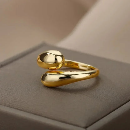 Anelli con goccia d'acqua liscia in argento sterling 925 per donna Anello aperto in oro 18 carati Anelli per coppie di nozze Regalo di gioielli estetici