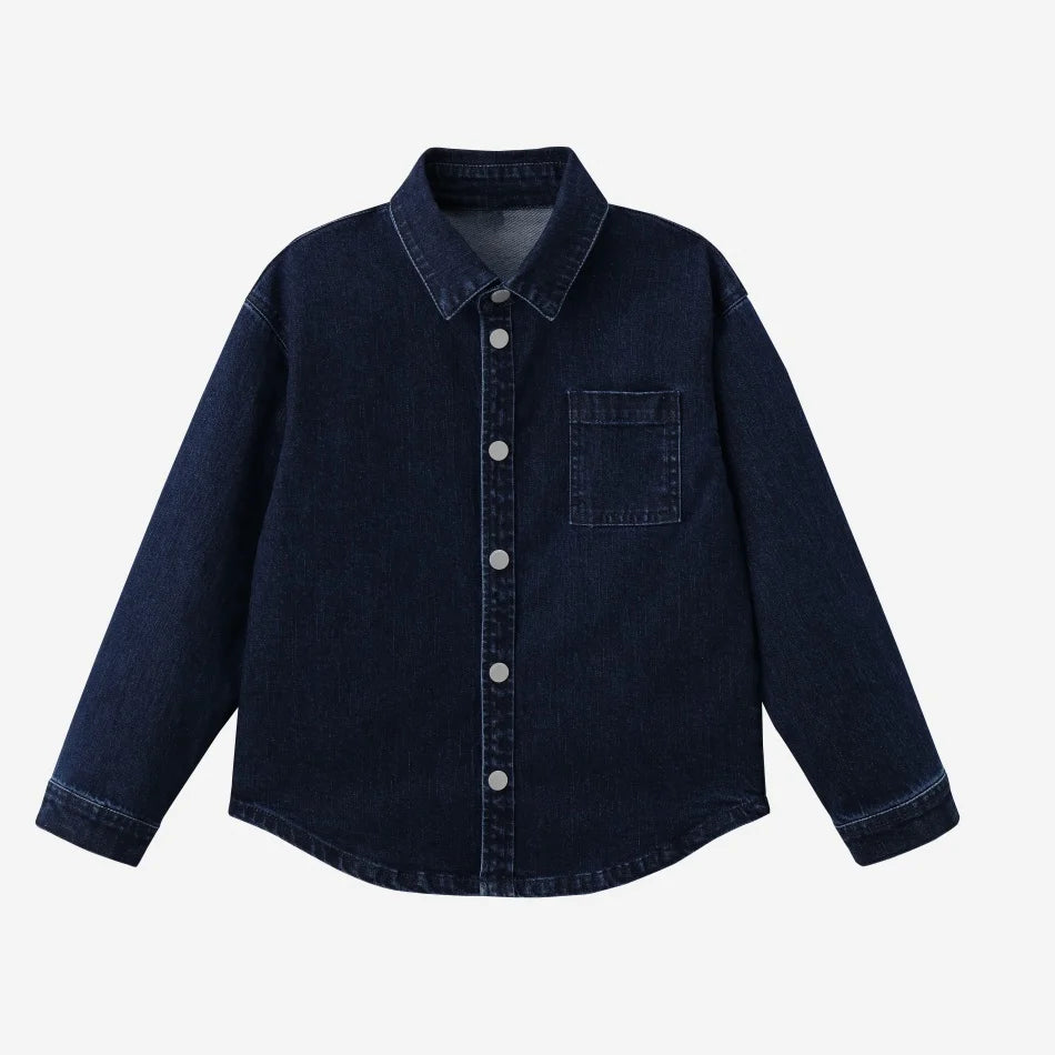 (Spedizione in 1 giorno) Collezione AW26 Denim Varsity, felpa in denim blu navy con ricami, tessuto per l'abbigliamento da giorno, abbigliamento per fratelli e sorelle
