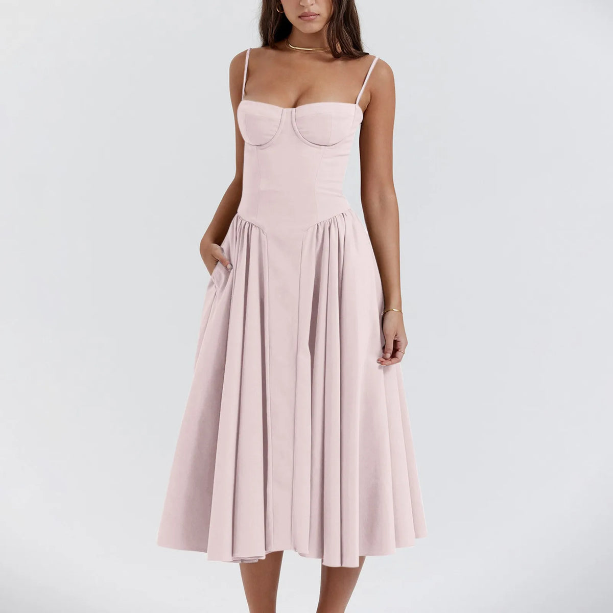 Robe d'été florale à bretelles pour femmes, sexy, bustier, sans manches, robe féminine, mode 2024, imprimée, ligne A, élégante, mi-longue, Lady Vestidos
