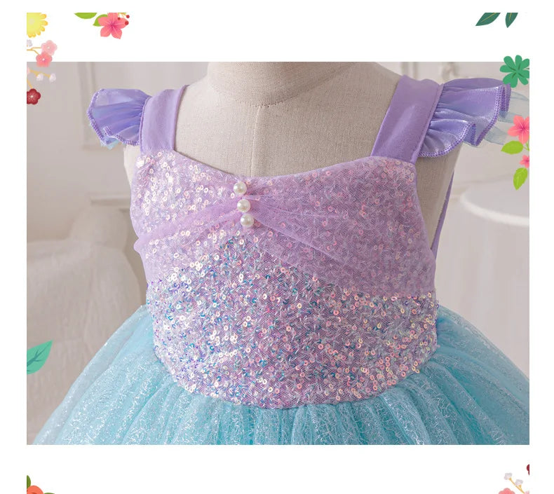 Costume da spettacolo con paillettes Abiti da principessa per ragazza Gonna a rete con fionda Abito da ragazza di compleanno Abiti da ragazza per feste a tema sirena