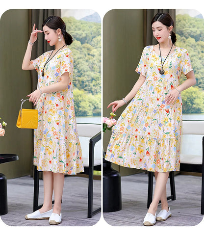 Nuovo Vestito Delle Donne di Estate Vestito Estivo 2024 Casual abito a maniche corte Abiti Femminili O-Collo Robe Abiti della Boemia di Grandi Dimensioni