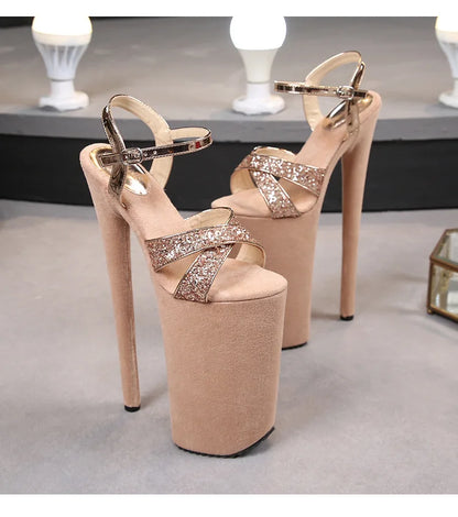 Black matte women's shoes with super high heels 26CM ladies shoes  Sandals women High Heels  luxury on sale Art Appreciation
